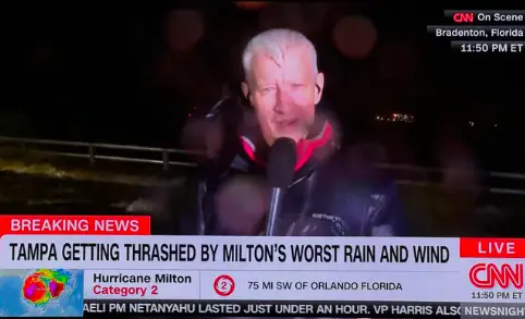 CNN’s Anderson Cooper Gets Hit In The Face With Debris While Covering Hurricane Milton